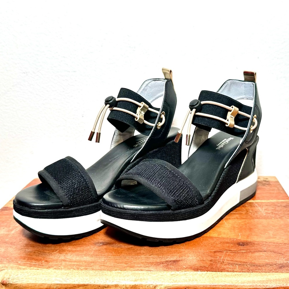 NeroGiardini Platform Wedge Sandals with Bungee Detail - Picture 2 of 10
